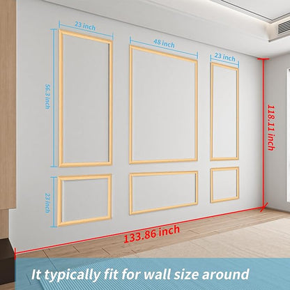 Art3d Pre-Cut Wall Molding Set of 6 pcs, Ready-to-Assemble Wainscoting Panels for Interior Wall Décor Living Room Bedroom Accent Wall - Installed with Glue, 3 Top 3 Bottom, Oak