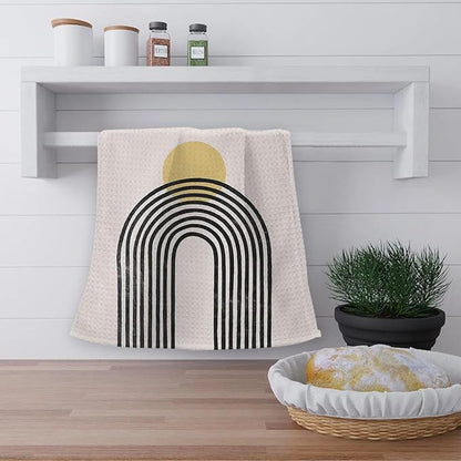 OHSUL Boho Sun Moon Rainbow Kitchen Towels Set of 2 Mid Century Modern Hand Towels Bathroom Kitchen Decor Tabletop Decor