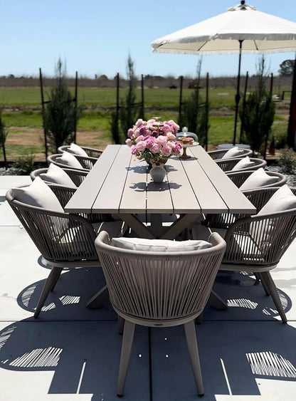 PURPLE LEAF 11 Pieces Patio Dining Table Set Wicker Outdoor Furniture Rectangular Table and Chairs Set for Garden Deck Aluminum Frame Backyard Kitchen Set, Cushions and Pillows Included Champagne