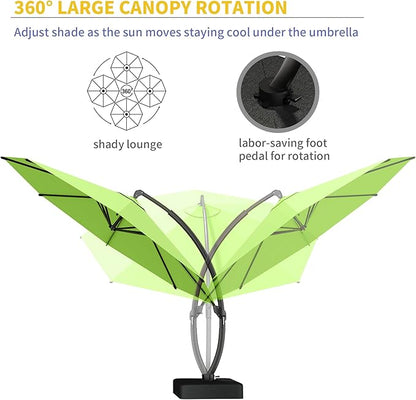Kingdura 11ft Offset Cantilever Patio Umbrella with Base Included, Large Round Aluminum Outdoor Umbrella, 360° Rotation & Infinite Tilt, Heavy Duty Frame for Deck Pool Backyard, Apple Green