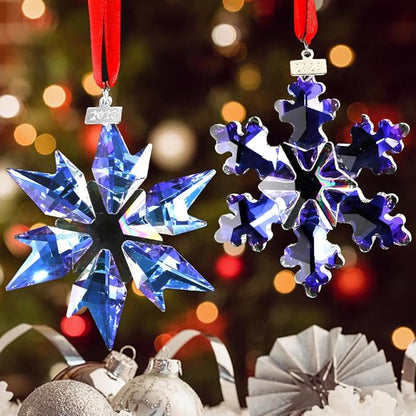 2023 Edition Crystal Snowflake Ornament Christmas Tree Ornament Home Decor Gift (23-Set of 2-Colorful)