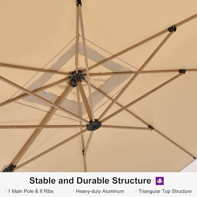 PURPLE LEAF 9 Pieces Patio Dining Table Set Wicker Outdoor Furniture Rectangular Table and Chairs Set for Garden Patio Teak-Finish Aluminum Frame Backyard Kitchen Set, Cushions and Pillows Included