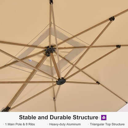 PURPLE LEAF 9 Pieces Patio Dining Table Set Wicker Outdoor Furniture Rectangular Table and Chairs Set for Garden Patio Teak-Finish Aluminum Frame Backyard Kitchen Set, Cushions and Pillows Included