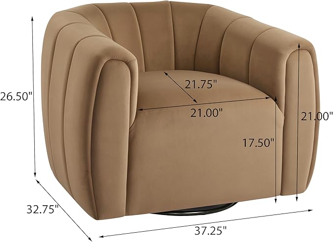 Christopher Knight Home Monroe Velvet Swivel Club Chair,Armchair with 360-Degree Rotation, Upholstered Barrel Swivel Sofa Chair for Living Room/Bedroom, Tufted Back,Thick Cushion, Iron Base, Camel