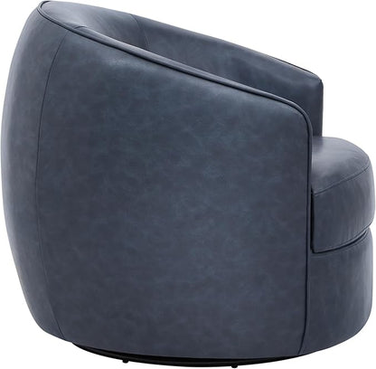 CHITA Swivel Barrel Chair, Modern Comfy FSC Certified Upholstered Faux Leather Accent Chair for Living Room, Fully Assembled, Blue