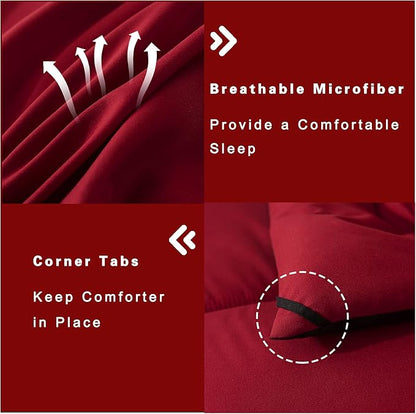 DOWNCOOL Twin Comforter Set -All Season Bedding Comforters Sets with 1 Pillow Case -2 Pieces Bed Set Down Alternative Comforter Set -Red/Black Twin Bedding Sets(64"x88")