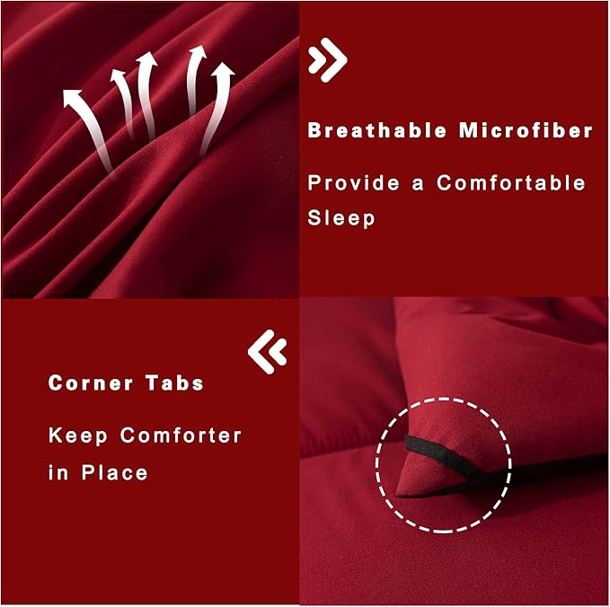 DOWNCOOL King Size Comforter Set -All Season Bedding Comforters Sets with 2 Pillow Cases -3 Pieces Bed Set Down Alternative King Bedding Set -Red/Black King Comforter Set(102"x90")