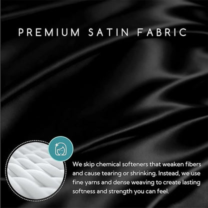 MR&HM Satin Sheets Full Size with Elastic Corner Straps, 4-Piece Silky Bedding Set, Deep Pocket 15 Inches, Good for Hair & Skin (Full, Black)