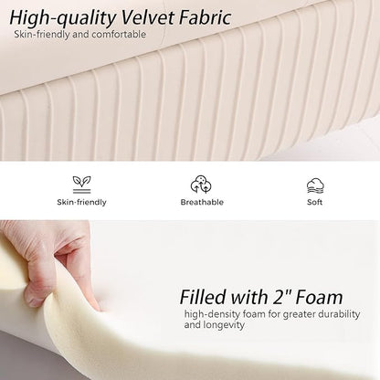 Velvet Storage Bench for Bedroom, Upholstered End of Bed Bench Modern Tufted Ottoman with Gold Legs for Living Room/Window/Entryway(Ivory White, Rectangle-45.5" W)