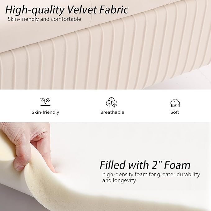 Velvet Storage Bench for Bedroom Upholstered End of Bed Bench Modern Ottoman with Gold Legs for Living Room/Window/Entryway (Ivory White, Oval-45.5" W)