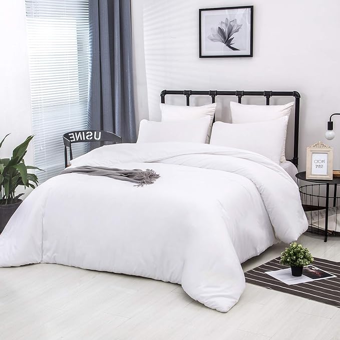 CLOTHKNOW White Full Size Comforter Sets 3Pcs White Bedding Comforter Sets Women Men Bedding Sets Soft Comforter with 2 x Pillow Cases All Season