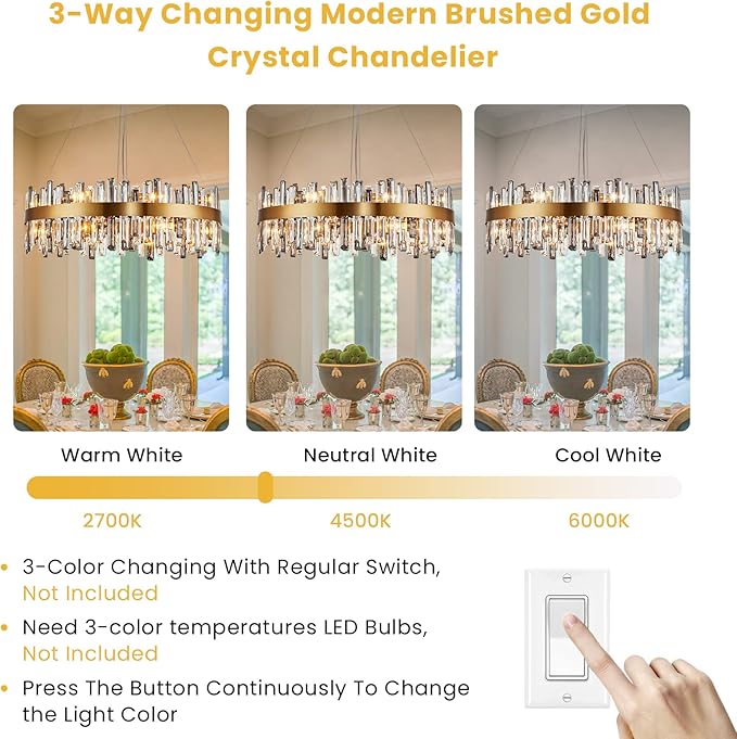 Siljoy Modern Crystal Chandelier 16 Lights Luxury Gold Round 2 Tiers Raindrop Chandelier Dimmable Flush Mount Crystal Ceiling Light for Dining Room Living Room Entryway Foyer D31.5''