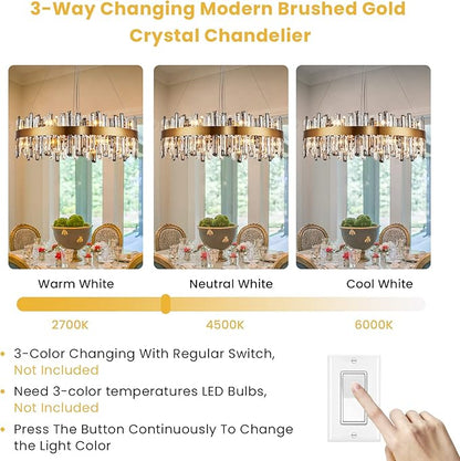 Siljoy Modern Crystal Chandelier 16 Lights Luxury Gold Round 2 Tiers Raindrop Chandelier Dimmable Flush Mount Crystal Ceiling Light for Dining Room Living Room Entryway Foyer D31.5''