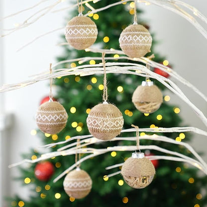 XmasExp Christmas Ball Ornaments Set, Farmhouse Shatterproof Christmastree Decorations,12ct Large Plastic Hanging Ornaments, 70mm/2.76",Flaxen