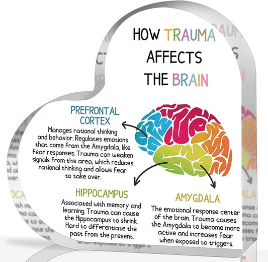 Mental Health Desk Decor, Positive Affirmations How Trauma Affects the Brain Acrylic Heart Gifts Decorations for Social Worker Therapy School Counseling Desktop Art Decoration