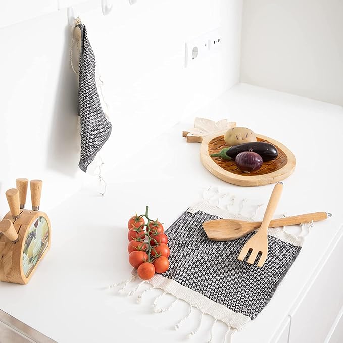 SMYRNA TURKISH COTTON Vintage Series Kitchen Dish Towels Pack of 6, Machine Washable Wash Cloths, Ultra Soft, Absorbent, Prewashed and Quick Dry Turkish Dish Towels, 12x12 Inch (Dark Gray)