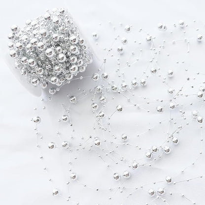 Christmas Tree Beads Garland Decoration,66 Feet Silvery Pearl Strands Chain for Christmas Tree Decor,Crafts and Holiday Décor