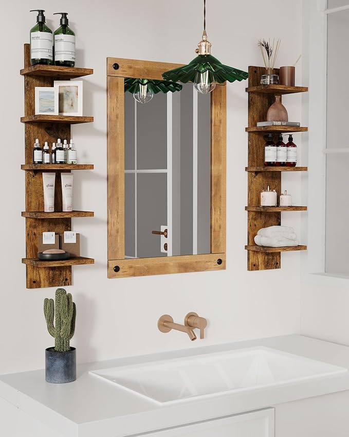 IBUYKE 5 Tier Wall Shelf Unit,Brown Vertical Shelf,Decorative Wall Mount Vertical Shelving for Home, Bedroom,Living Room,Office Decor WBC009H-2