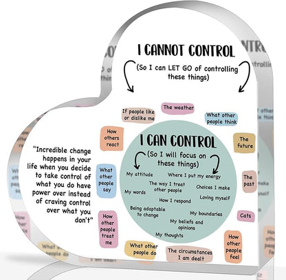 Mental Health Things I Can Control Decor, Mindfulness Therapy Anxiety Decor Office Acrylic Heart Gifts, School Counselor Sign Therapist Office Art Decorations for Therapist Office Living Room Bedroom Gift