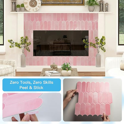 Art3d 12 x 12 Inch Heavy-Duty Peel and Stick Backsplash, Self-adhesive Wall Tiles for Kitchen Bathroom Decor, 10-Pack Pink