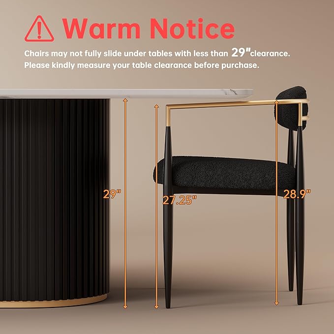 Morden Fort Black Upholstered Dining Chairs Set of 6, Modern Fabric Dining Chairs with Gold Arms and Metal Legs for Kitchen, Living Room and Reception