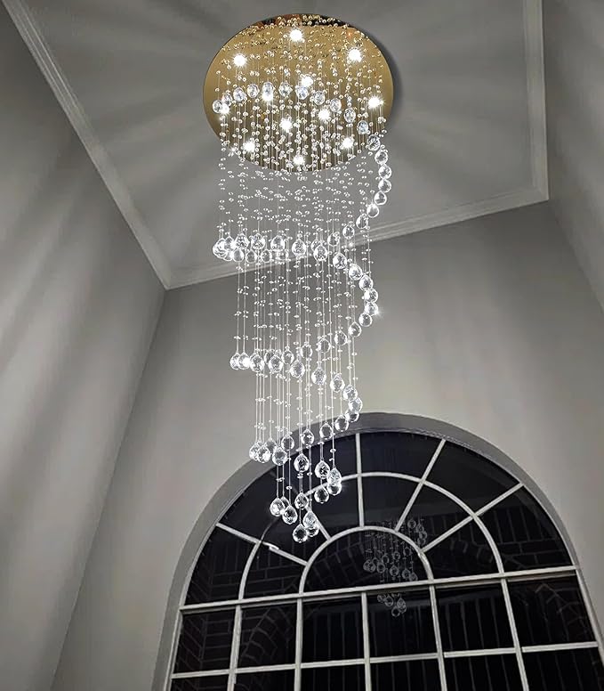 78 Inches Crystal Glam Chandelier Long Light Chandeliers with Dimmable Light Bulbs Gold High Ceiling Pendants Light Fixtures for Foyer Entryway Living Room Stair