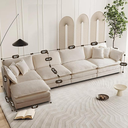 SoarFlash Chenille Sectional Sofa, Comfy L Shaped Modular Coush Sofa with Ottoman, Modern 4 Seat Couch Deep Seat Sofa Set for Living Room,Light Coffee