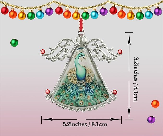 XUTAI Angel Christmas Tree Ornaments Peacock Feathers Christmas Ornament Glass Christmas Hanging Angel Glass Pendant for Holiday Decoration