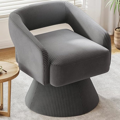 LINSY Swivel Barrel Chair, 360 Modern Swivel Accent Chair Boucle Swivel Chair Round Gray Corduroy Chairs with Arms, Small Barrel Chair for Small Spaces Bedroom Living Room