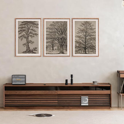 HOURIA Vintage Tree Sketch Framed Canvas Wall Art Set,Natural Brown and Gray Woodland Wall Decor,Mid Century Nature Forest Artwork,Textured Botanical Art Print for Living Room,Bedroom,Office-24"x36"x3