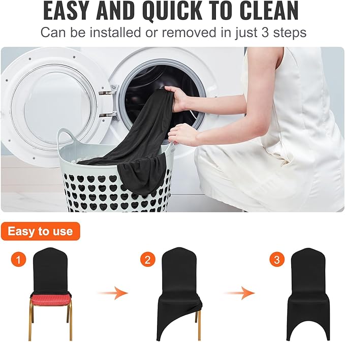 VEVOR 50 Pcs Black Chair Covers Polyester Spandex Stretch Slipcovers for Wedding Party Dining Banquet Arched-Front Chair Covers