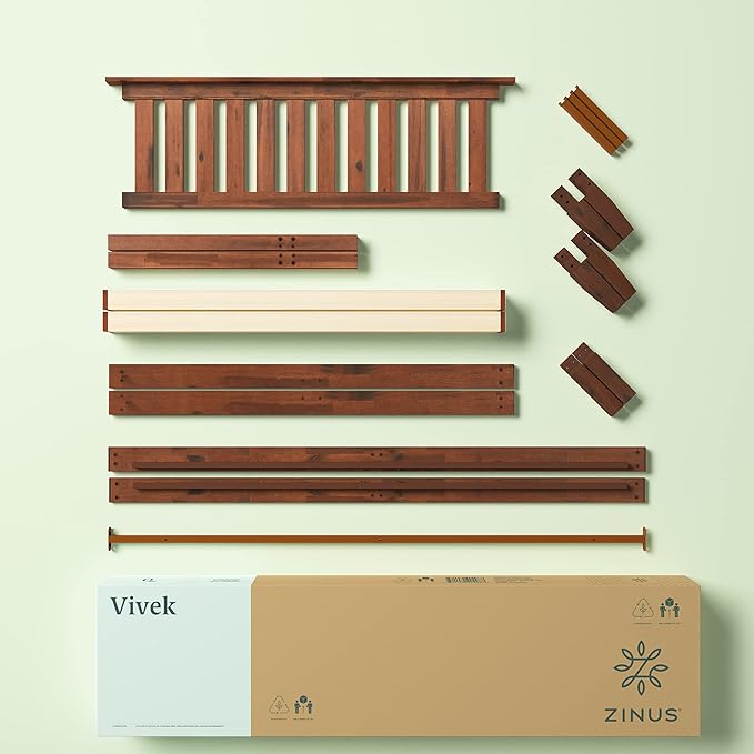 ZINUS Vivek Wood Platform Bed Frame with Headboard, Solid Wood Foundation with Wood Slat Support, No Box Spring Needed, Easy Assembly, King