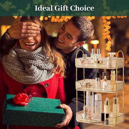 Bathroom Counter Organizer Countertop, 3 Tier Makeup Perfume Shelf Storage, Skincare Cosmetic Tray for Dresser Vanity - Gold