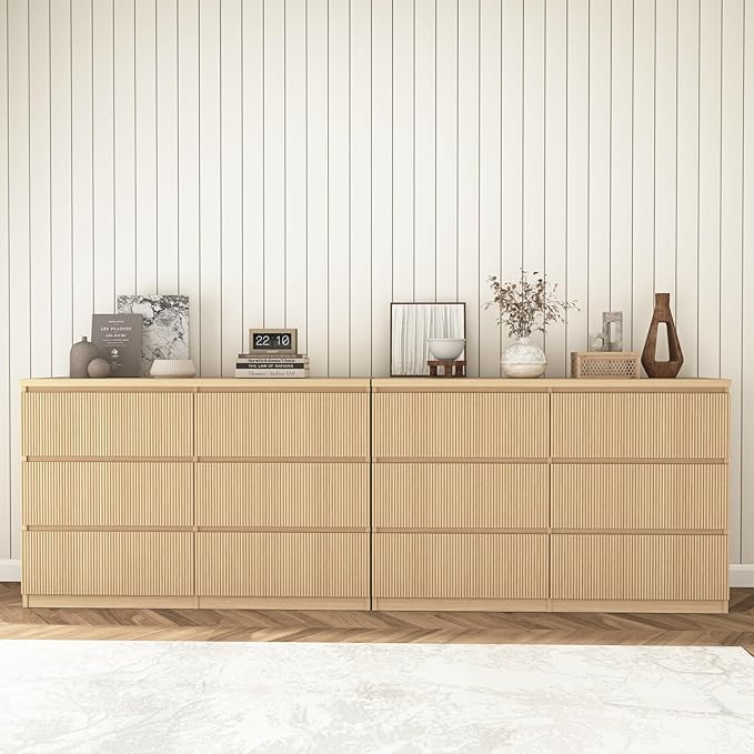 Fluted Dresser for Bedroom,6 Modern Large Wood Dresser,Chest of Drawers for Bedroom, Living Room,Hallway,Entryway,TV Stand Drawer Organizer(Fluted Natural)