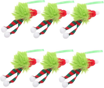 6pcs Christmas Tree Hanging Ornaments with Santa Hat and Striped Scarf Fuzzy Plush Pom Pom Balls Lightweight Holiday Decorations for Indoor and Outdoor Festive Party