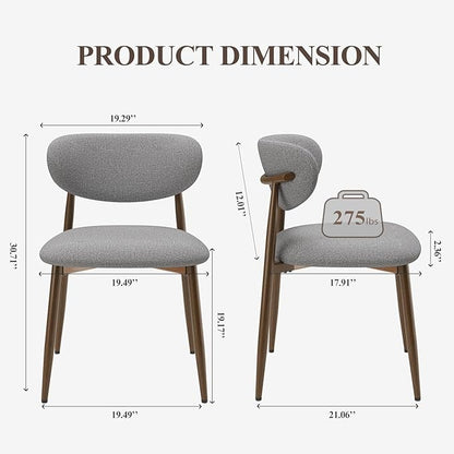 Dining Chairs Set of 2, Upholstered Dining Room Chairs with Metal Legs and Anti Slip Pads, Curved Back Wood Kitchen Chair for Home and Restaurant Use, Light Grey