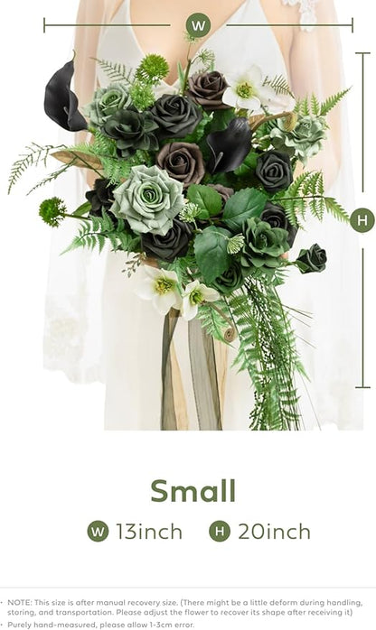Ling's moment Forest Green Bridal Bouquet Cascading, Emerald Green Wedding Bouquets for Bride, 13 Inch Bride Bouquets for Wedding Artificial Flowers Bouquets