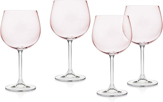 Godinger Goblet Glasses, Wine Glasses, Stem Glass, Beverage Cups, Barware & Drinkware - Meridian Blush - 19oz, Set of 4