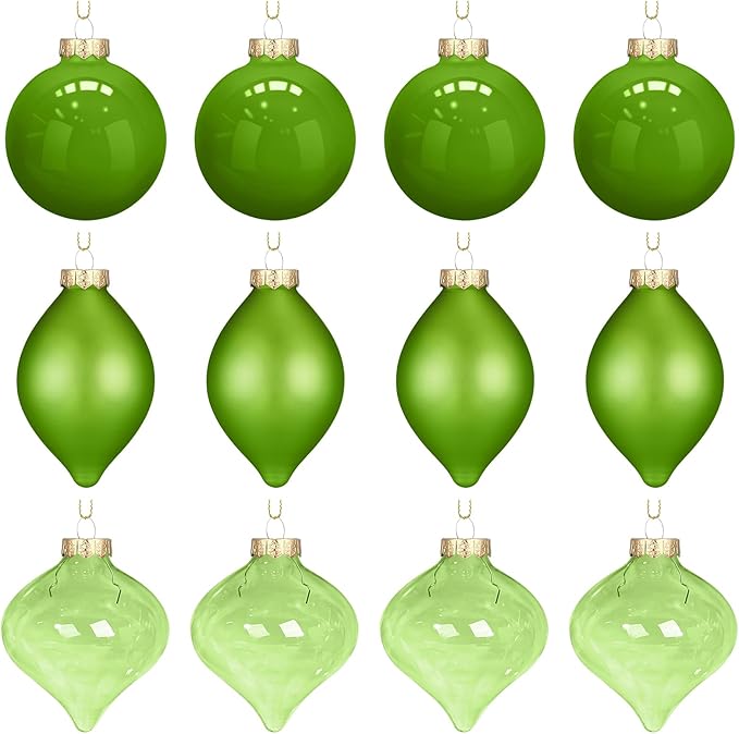 Zomiboo 12 Pcs Lime Green Glass Christmas Ball Ornaments Set 3.15" Hanging Shatterproof Glass Bulbs for Christmas Tree Baubles Bulk for Holiday Xmas Tree Decorations Gifts