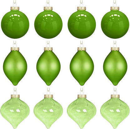 Zomiboo 12 Pcs Lime Green Glass Christmas Ball Ornaments Set 3.15" Hanging Shatterproof Glass Bulbs for Christmas Tree Baubles Bulk for Holiday Xmas Tree Decorations Gifts