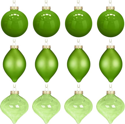 Zomiboo 12 Pcs Lime Green Glass Christmas Ball Ornaments Set 3.15" Hanging Shatterproof Glass Bulbs for Christmas Tree Baubles Bulk for Holiday Xmas Tree Decorations Gifts