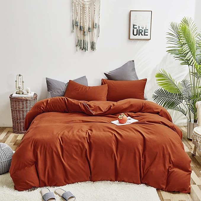 Pureant Burnt Orange Comforter Set California King 3Pcs Terracotta Bedding Comforter Sets Rust Cal King Comforter Cotton for Women Girls Soft Boho Caramel Comforter Sets Reddish Orange Blankets