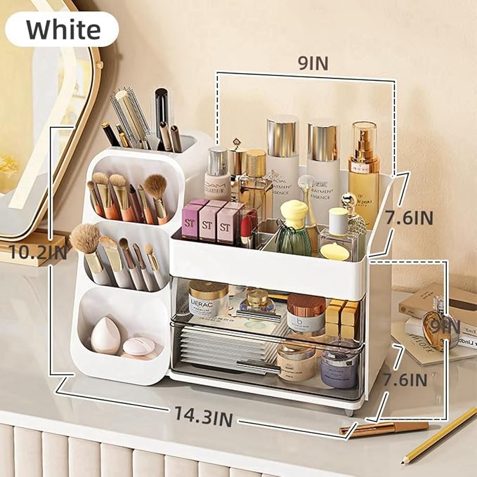 Makeup Organizer with Drawers for Vanity,Spacious Cosmetic Display Case,Perfect Storage Solution for Your Beauty Essential (White)
