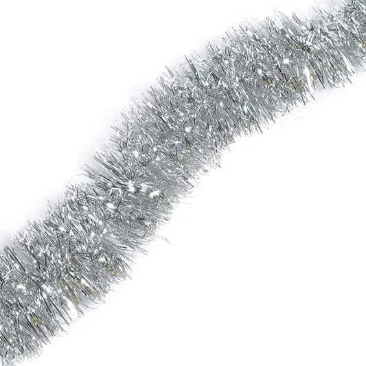 TCDesignerProducts Silver Tinsel Garland - 15' Long x 2" Wide, Parade Float Decorations for Trailer Or Golf Cart, Christmas Garland Décor for Home and Party