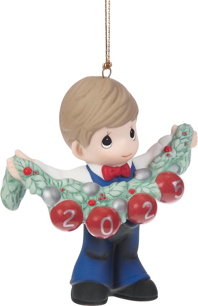 Precious Moments Deck The Halls 2025 Dated Boy Bisque Porcelain Ornament – “Deck The Halls” Holiday Keepsake – 251010