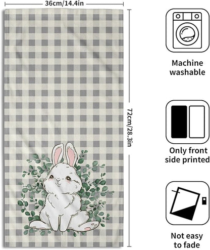 Easter Rabbit Hand Towels Decorative Eucalyptus Leaf Buffalo Plaid Holiday Soft Absorbent Kitchen 14x28