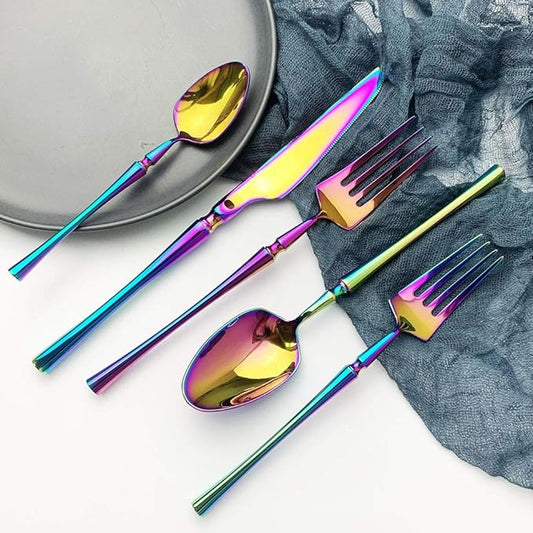 JASHII 5 Pieces Rainbow Silverware Set, Cutlery Set, Service for 1, Stainless Steel Flatware Set, Ideal for Wedding Festival Party Home Kitchen, Dishwasher Safe (Rainbow)