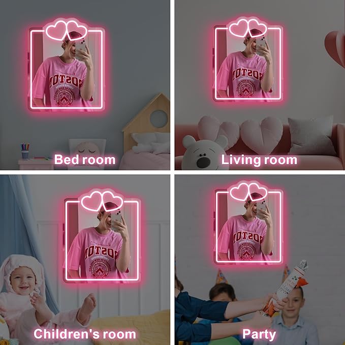 Heart Mirror Neon Sign, Beauty Salon Mirror Decor, Dorm Room, Valentine's Day Gifts,Gifts For Her, Vanity Wall Hallway Decor, Girls Room, Boho Mirror Wall Sign Art Gift