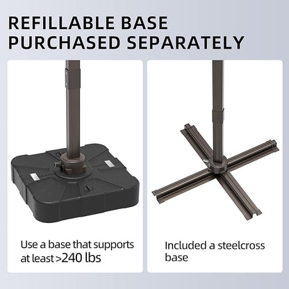 10x13FT Cantilever Outdoor Patio Umbrellas, Double Top Large Rectangle Umbrella, Heavy Duty 360° Rotation Offset Outdoor Sun Shade Umbrella for Garden Deck Pool Backyard Patio, Grey