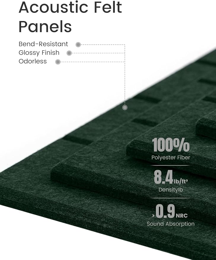 Bumusty Large Cork Board Alternative-47 x35 Felt Bulletin Board Tiles, with 30 Pushpins, 70 Adhesive Tabs, 12-Pack Slat Wall Paneling, Cork Boards for Office Push Pin Board Felt Board-Aurora Green